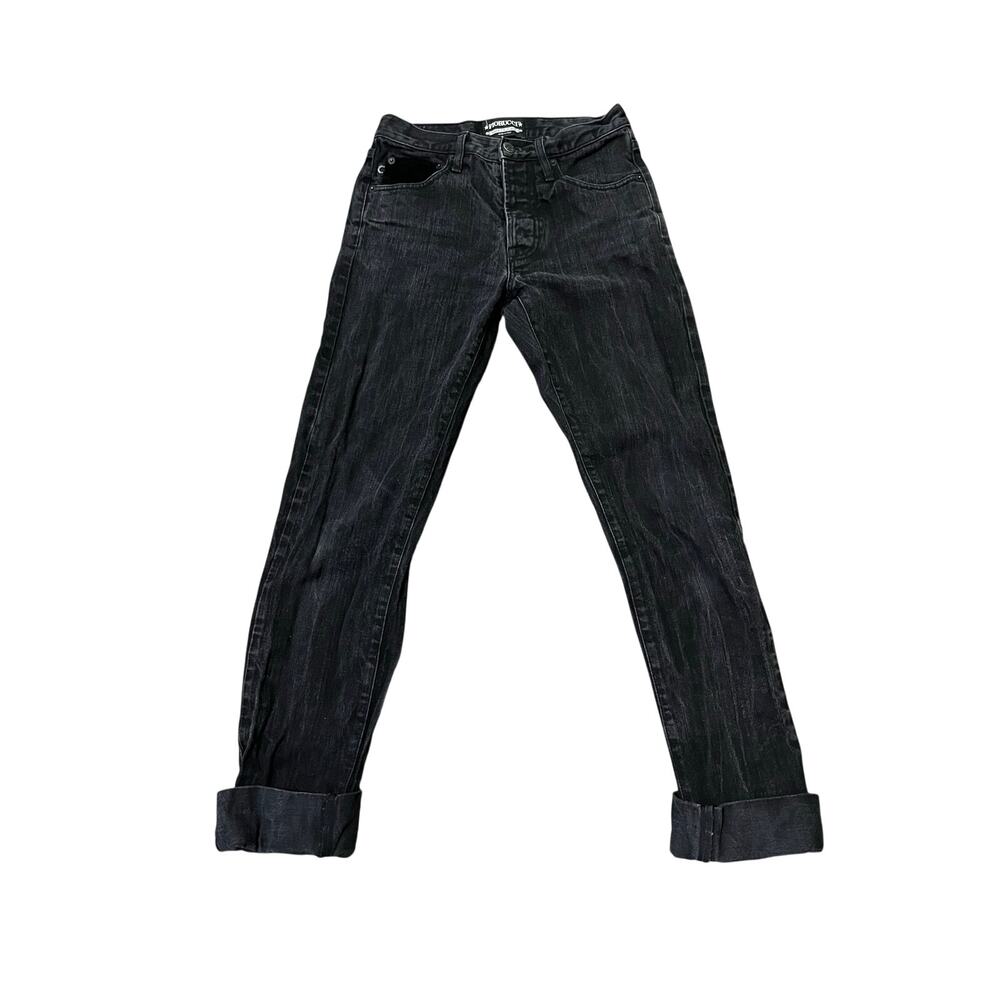 Fiorucci Black Wash Slim Boyfriend Jeans Velvet Contrast Pockets No Size Tag